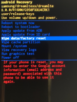 Hard Reset Samsung 1. Schritt: "wipe data/factory reset"